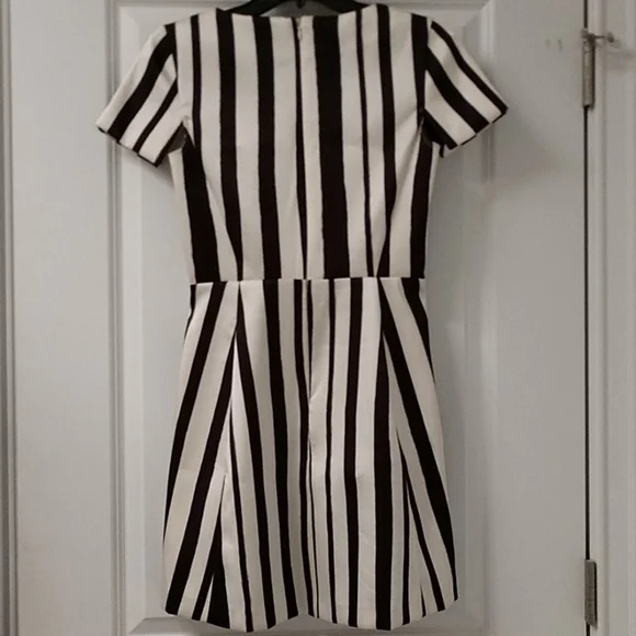 Topshop Dress Faux Leather Detail Split Short Sleeve Black White Stripe sz Small - Picture 5 of 12